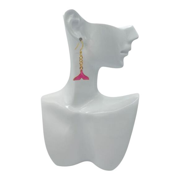 Pink Mermaid Tail Earrings Ocean Theme Jewelry Dangle Earrings Gift for Women - Picture 3 of 3